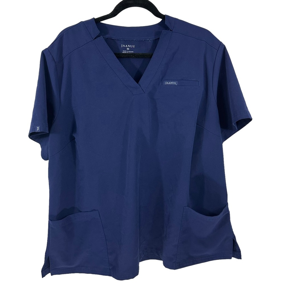 Jaanuu Curve Scrub Top Nurse Shirt Peplum short sleeves Blue 3XL Uniform